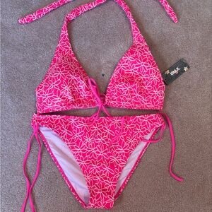 Hot Pink Floral Tie Bikini Set